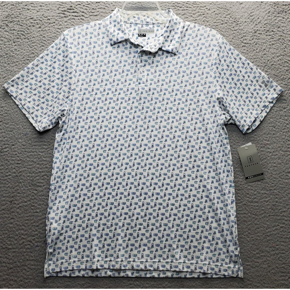 PGA TOUR Golf Polo Shirt Men M Multi Cocktail All-Over Print Performance Stretch